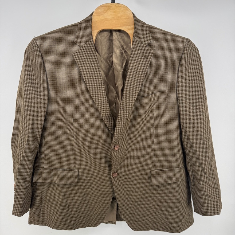 Lauren Ralph Lauren Men Blazer 46R Brown Houndstooth Silk Wool  Sport Coat